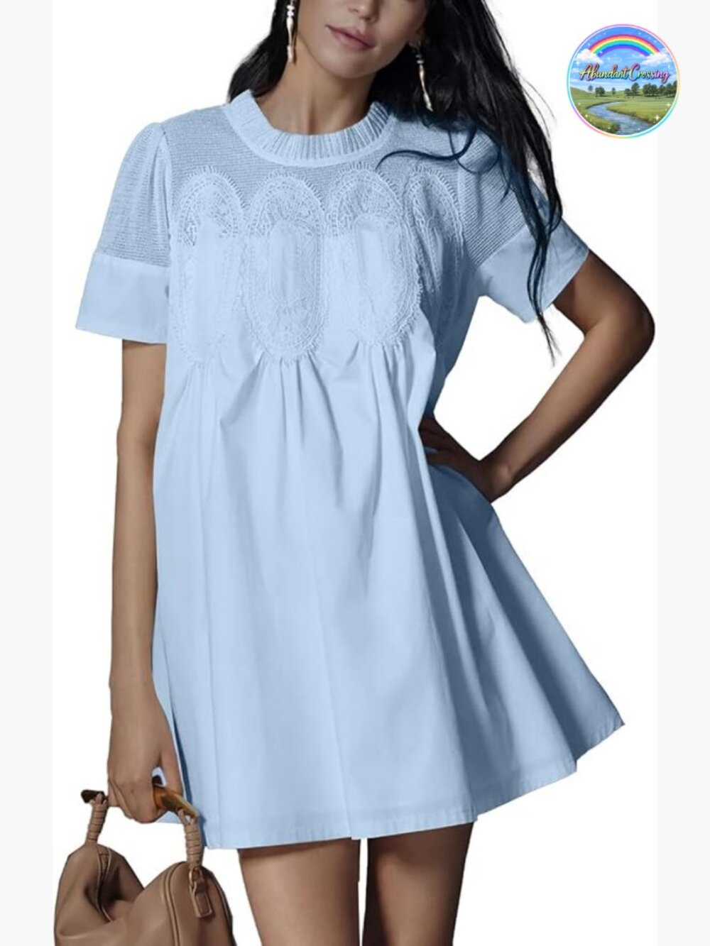 Lace Babydoll Dress Women's Summer Short Sleeve Ruffle Sundress Loose A-line